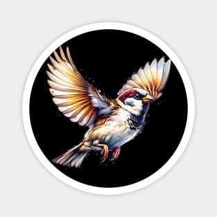 Watercolor Flying House Sparrow Magnet